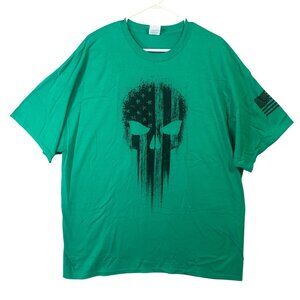 American Skull Men's Size 2XL Patriotic Graphic T-Shirt Green 100% Cotton EUC